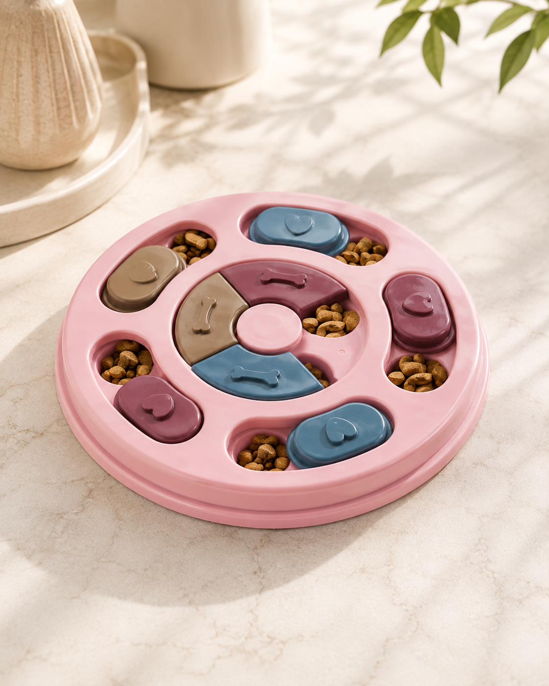 Plato interactivo para perros y gatos con premios escondidos